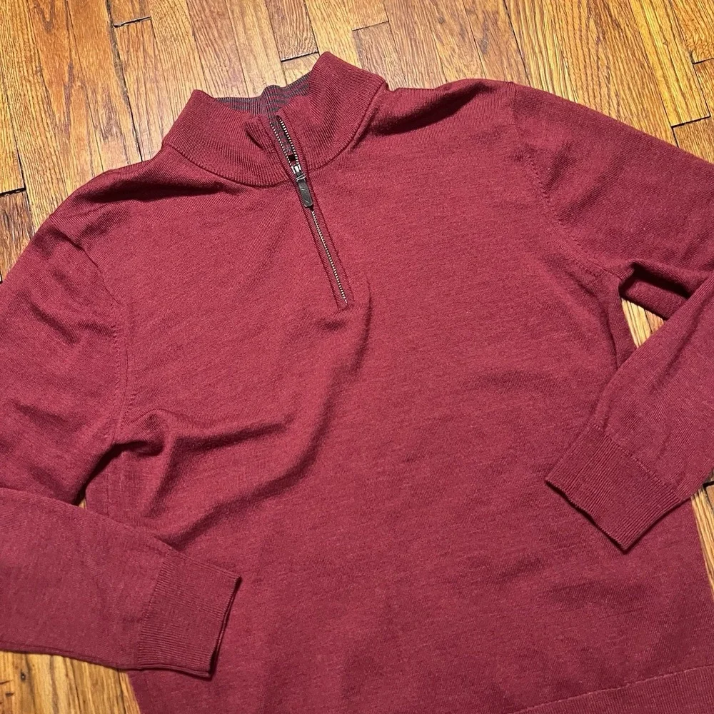 UnTuckIt Quarter Zip Men's Sweater Size Large 100% Merino Wool Sweater Maroon